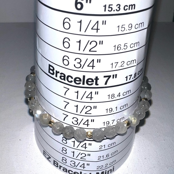 Grey Labradorite Gemstone Beaded Bracelet Gold Accent Adjustable Cord String - Picture 4 of 4